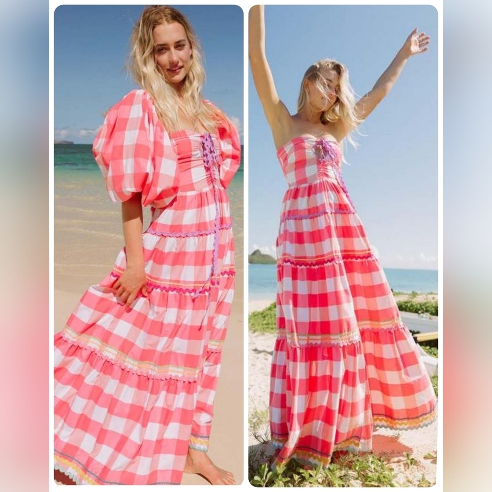 SUNDRESS Erika Gingham Vibrant Removeable Sleeves M/L PTP 19